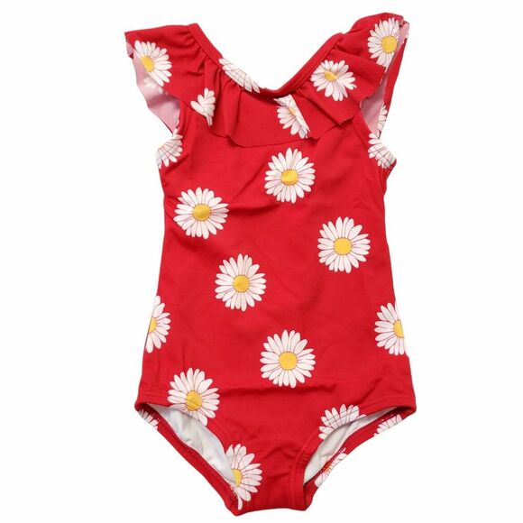 Hanna Andersson Other - Hanna Andersson Sunblock Swimsuit Sz 2T Red Floral Ruffle One‎ Piece 85 CM